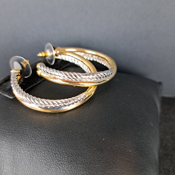 Twisted Cable, Hammered Gold & Silver Tone Hoop Earrings  4 pair - Picture 12 of 14